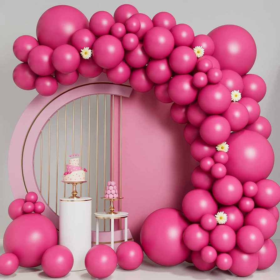 Hot Pink Balloons 100pcs Hot Pink Balloon Garland Arch Kit 5/10/12/18 Inch Different Sizes Pink M... | Amazon (US)
