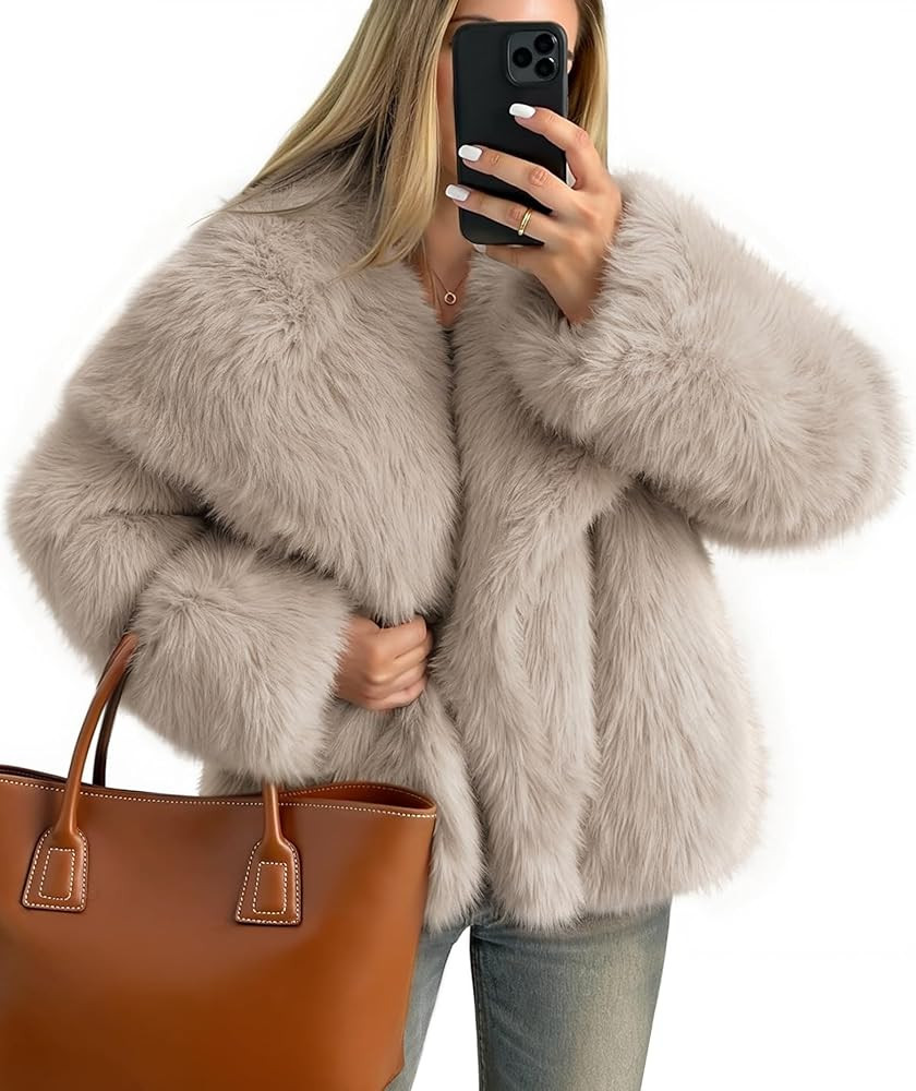 ZESICA Women's Winter Faux Fur Coats Fluffy Jacket 2025 Trendy Long Sleeve Lapel Shaggy Warm Oute... | Amazon (US)