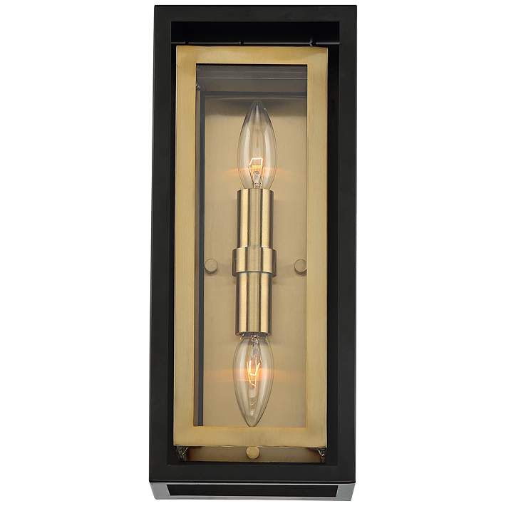Possini Euro Kie 14" High Black and Brass Outdoor Wall Light | Lamps Plus