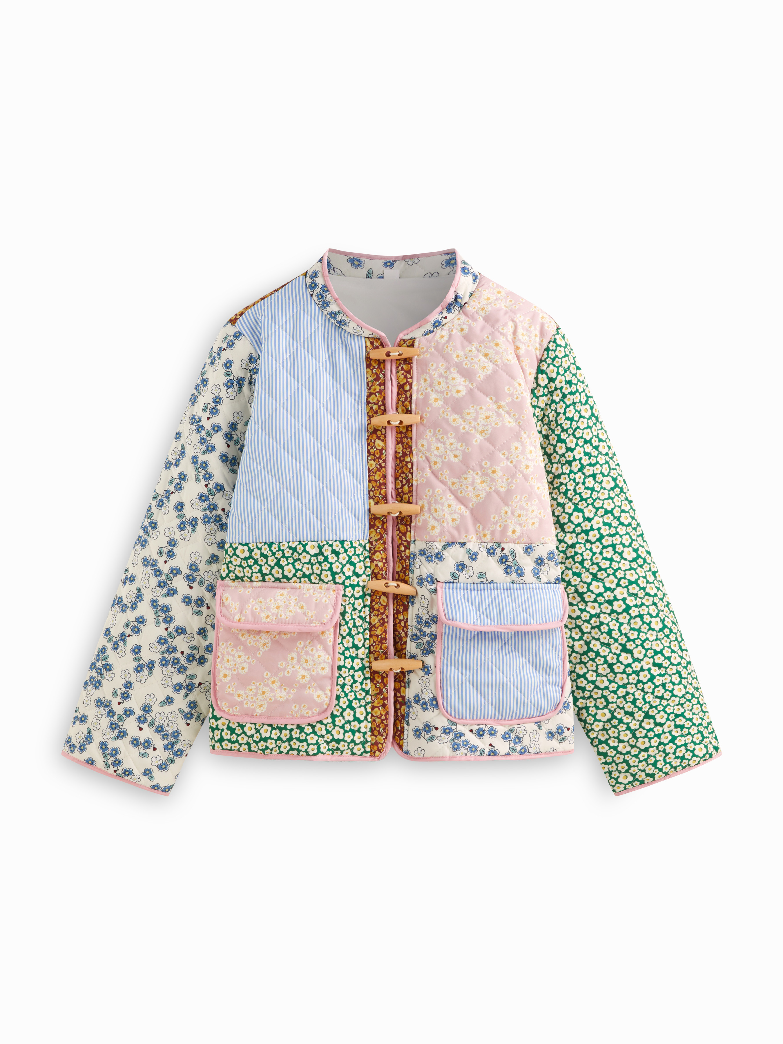 Woven Floral & Striped Colorblock Pocket Jacket For Daily Casual | Cider