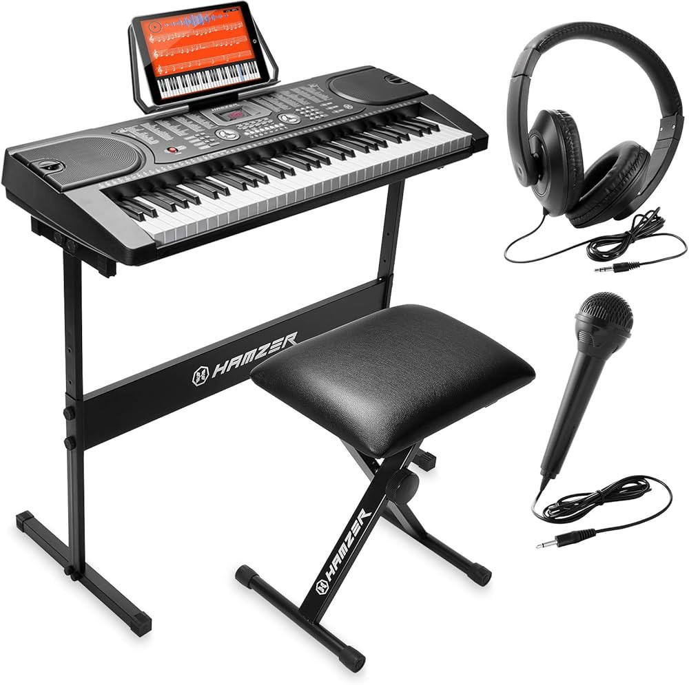 Hamzer 61 Key Keyboard Piano with Built-In Speakers, Stand, Bench, Headphones, Microphone & Key L... | Amazon (US)