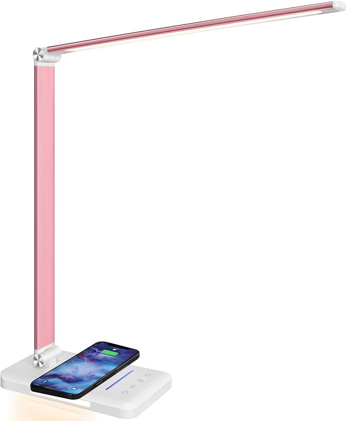 LED Desk Lamp with Night Light, Fast Wireless Charger, USB Charging Port, 10 Brightness, 5 Color ... | Amazon (US)