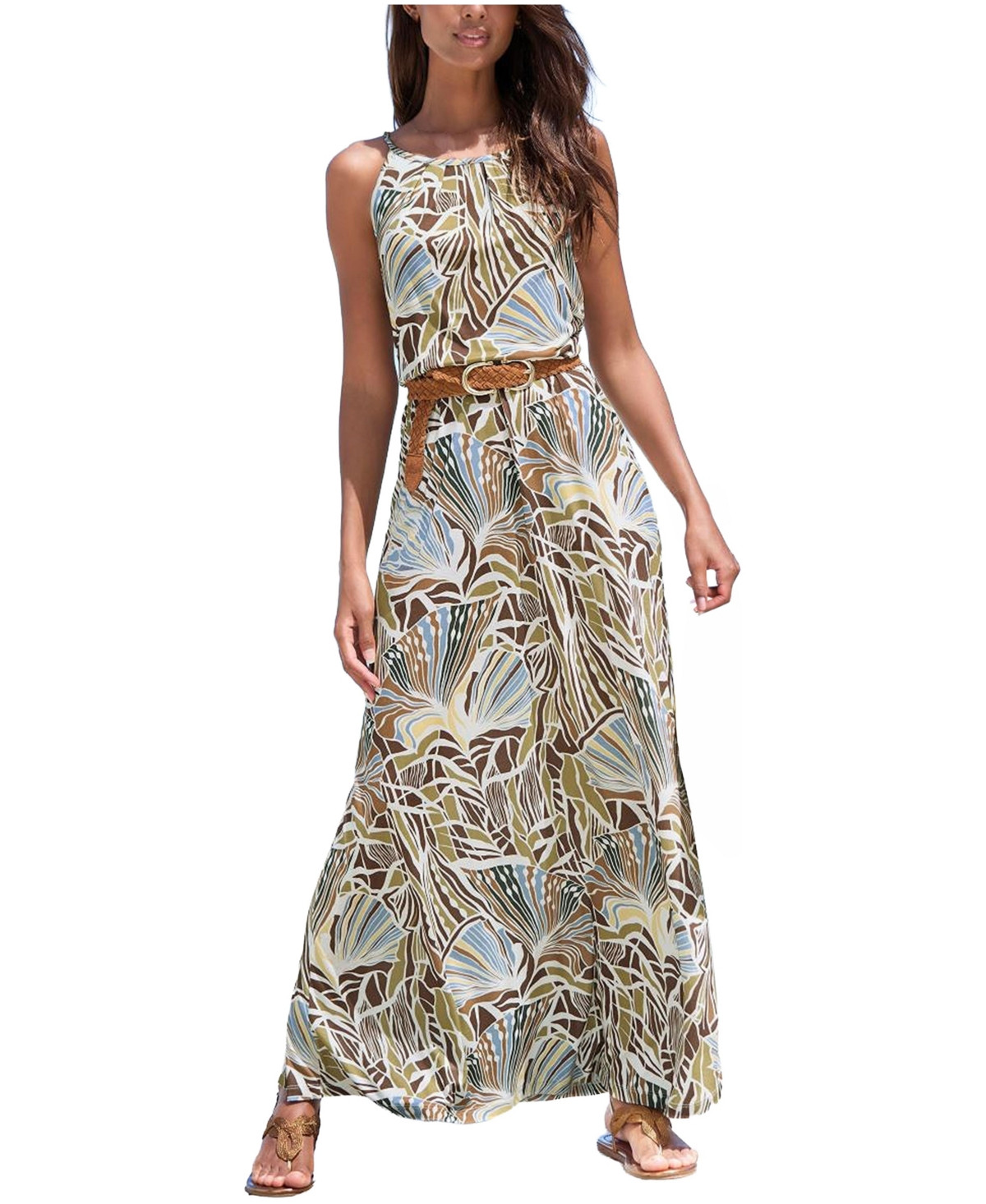 Lascana Women's Print Maxi Dress - Ivory khaki | Macy's