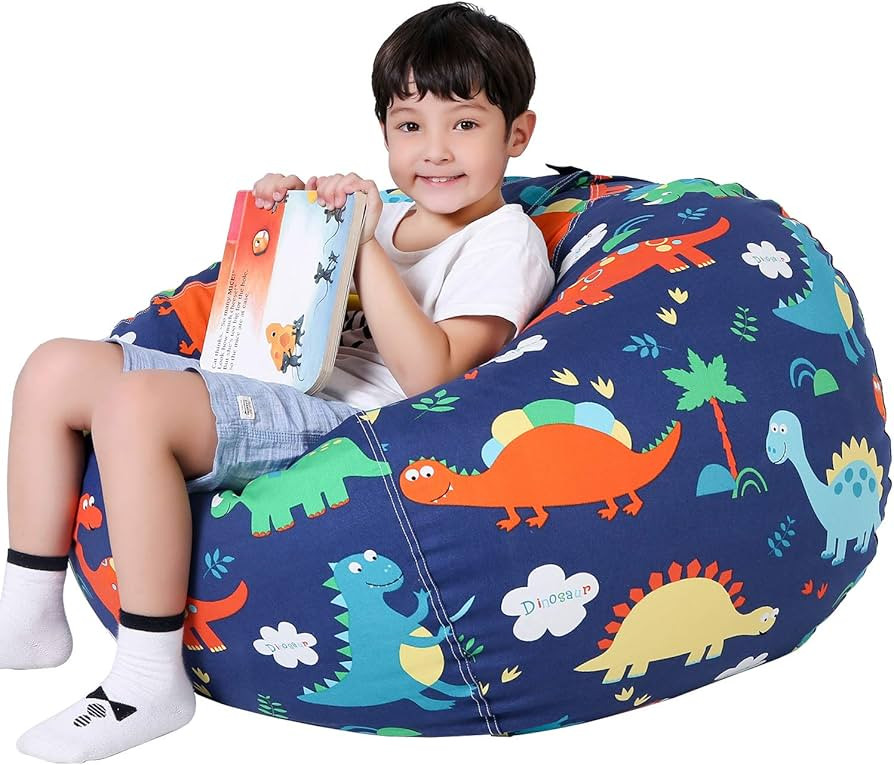 Lukeight Stuffed Animal Storage Bean Bag Chair Cover for Kids, Dinosaur Zipper Beanbag Chair Cove... | Amazon (US)