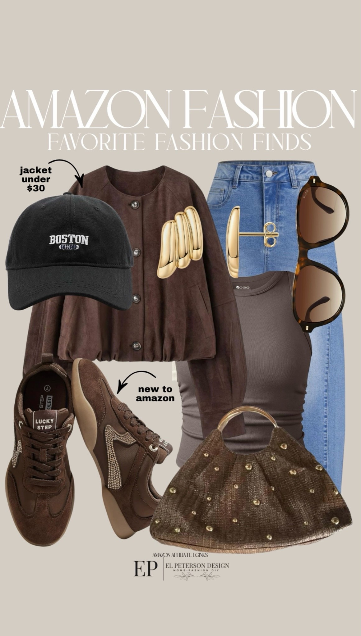 Amazon
Jeans
Jackets
Sunglasses
Purse
Sneakers
Cap
Earrings