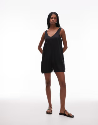 ARKET pure linen beach playsuit with deep v-neck and pocket detail in black | ASOS | ASOS (Global)