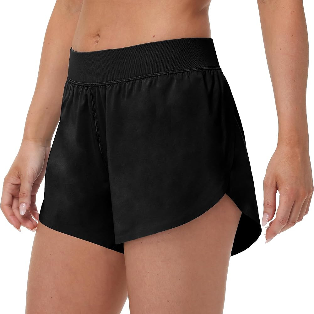 MCEDAR Women's Mid Waist Athletic Running Shorts 4" High Split for Dolphin Shorts with Comfy Mesh... | Amazon (US)