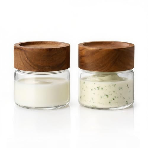Zoaiirte 2-Pack 4 fl oz Leakproof Mason Jars with Airtight Acacia Wood Lids - Small Glass Food Storage Containers for Overnight Oats, Spices, Snacks, Kitchen Pantry Organization | Amazon (US)