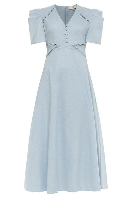 Anna Cate | Vera Midi Dress in Blue Texture | Beau & Ro