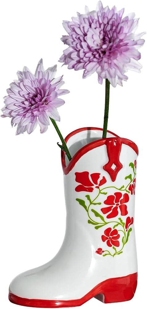Cowgirl Boot Vase White Ceramic Planter with Floral Design Unique Western Aesthetic Vase for Flow... | Amazon (CA)