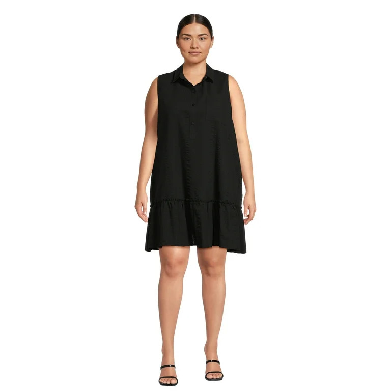 Time and Tru Women's and Women's Plus Sleeveless Shirt Dress, Sizes XS-4X - Walmart.com | Walmart (US)