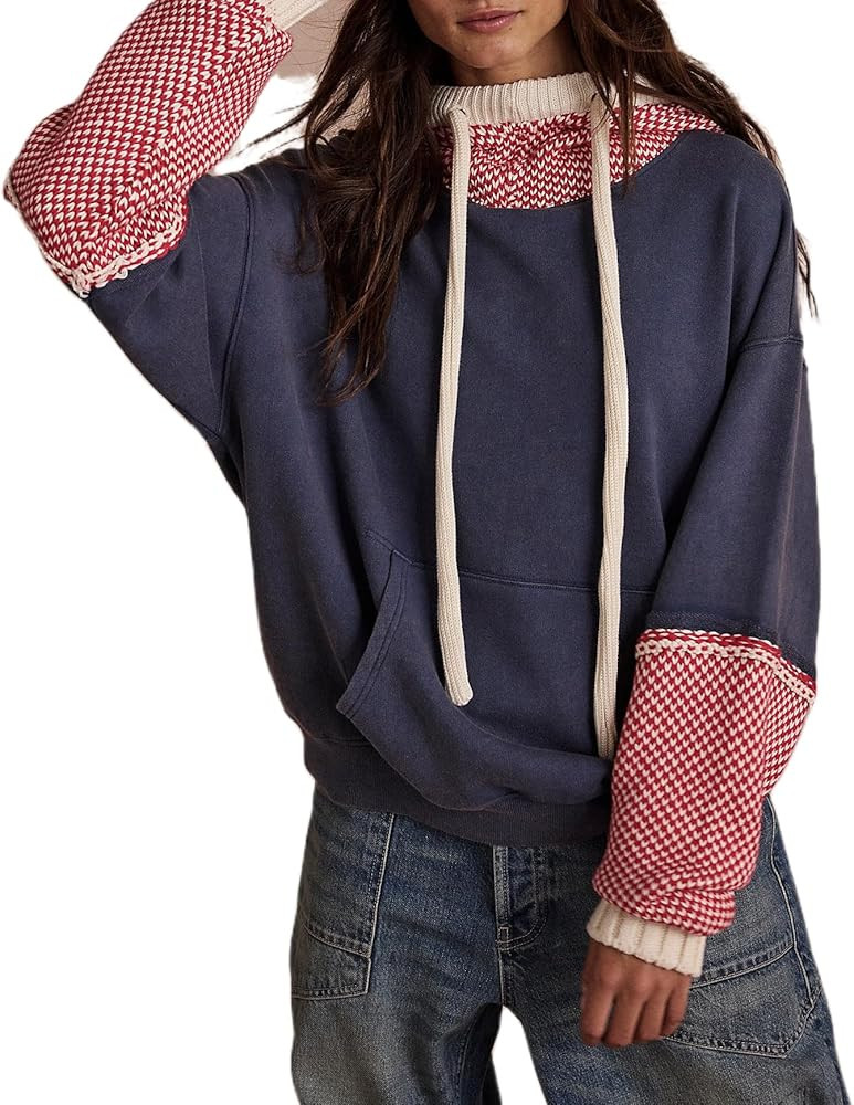 Cute Hoodies for Teen Girls Floral Embroidered Patchwork Hoodie Y2k Oversized Pullover Sweatshirt... | Amazon (US)