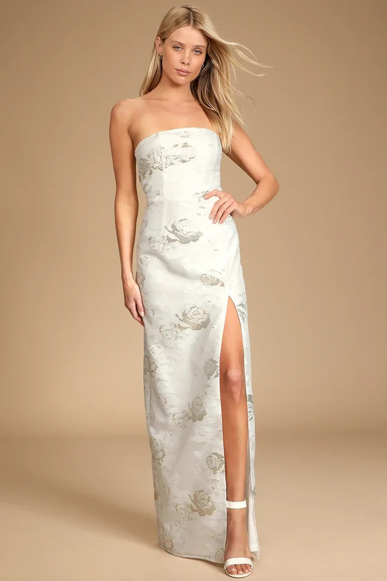 Cultivated Love White Floral Jacquard Strapless Maxi Dress | Lulus (US)