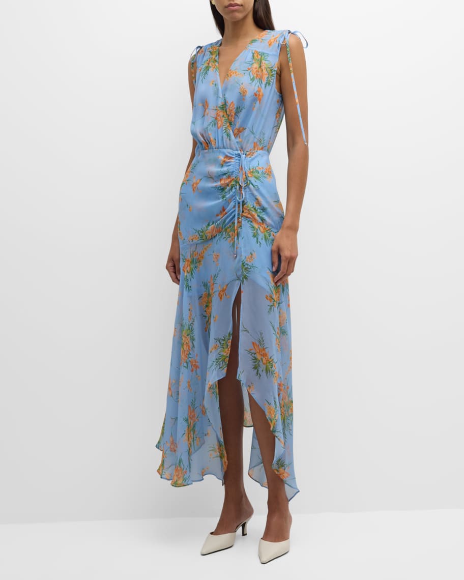 Dovima Sleeveless Ruched Floral Maxi Dress | Neiman Marcus