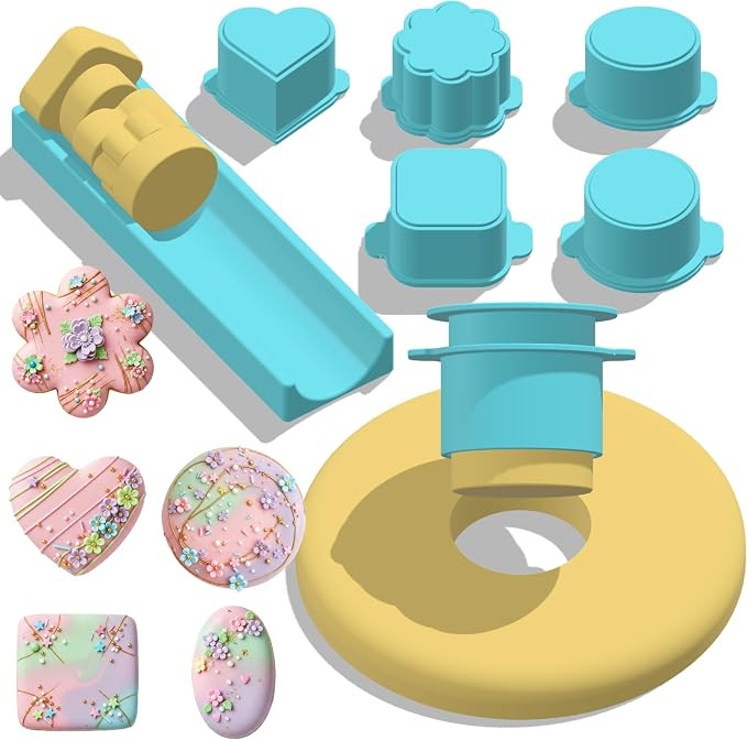 5 PCS Cake Pop Mold Set with 7.87-inch Tray, Heart Square Cloud Oval Round 3D Printed Cake Pop Cu... | Amazon (US)