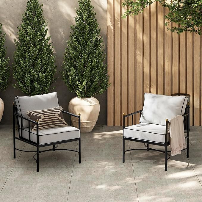 mopio Odelia Patio Chairs Set of 2, Outdoor Chair with Removable Cushions and Rust Free Metal Fra... | Amazon (US)