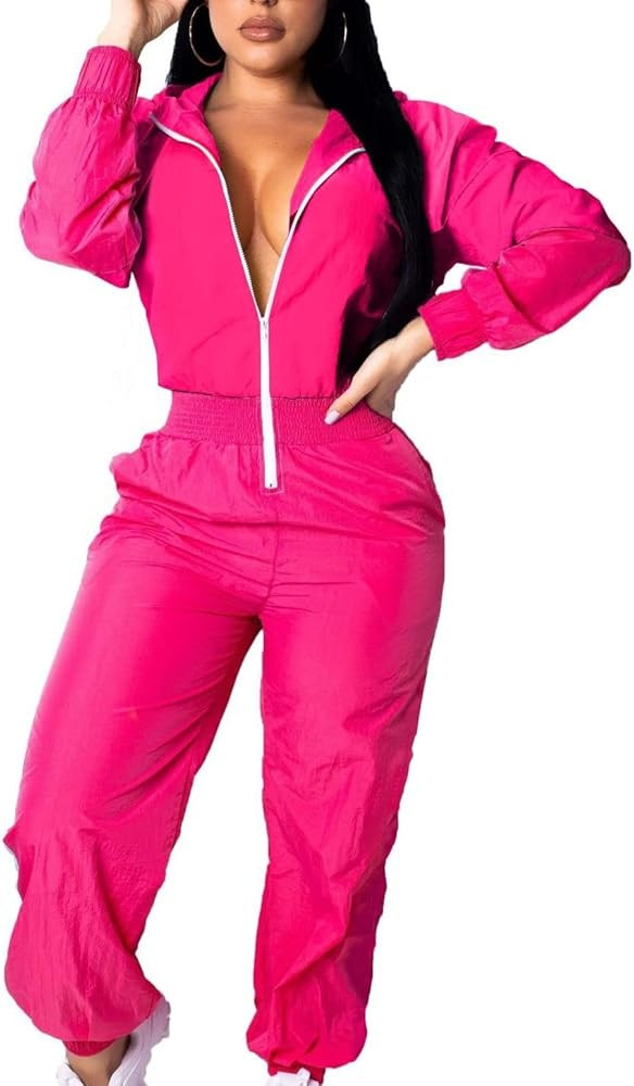 EOSIEDUR Women's Pullover Hoodies Jumpsuit Zipper Jacket Windbreaker Elastic Waistband Pants One Pie | Amazon (US)