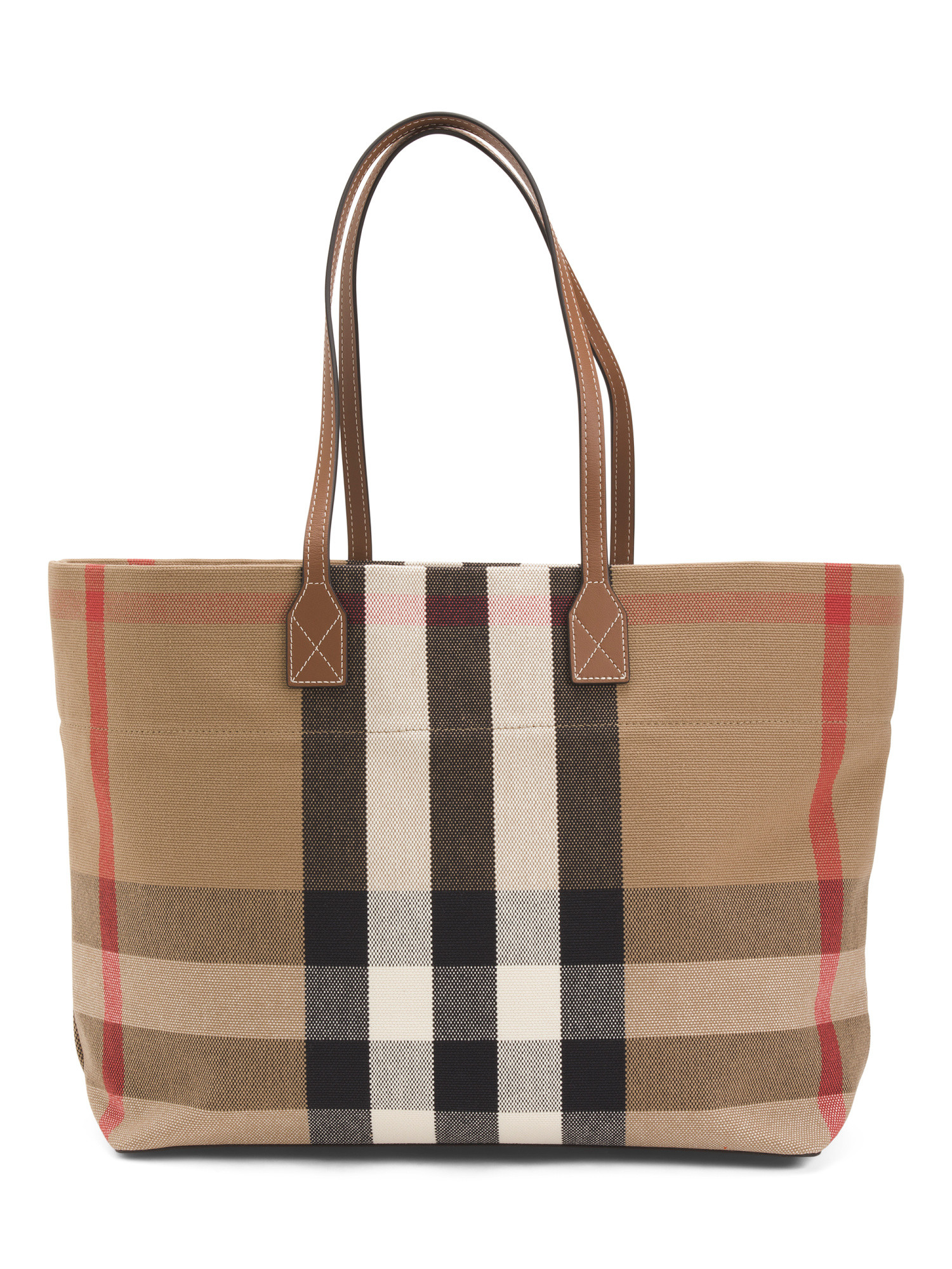 Canvas And Leather Medium London Tote In Signature Plaid | TJ Maxx
