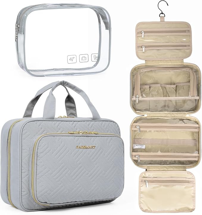 BAGSMART Toiletry Bag Hanging Travel Makeup Organizer with TSA Approved Transparent Cosmetic Bag ... | Amazon (US)