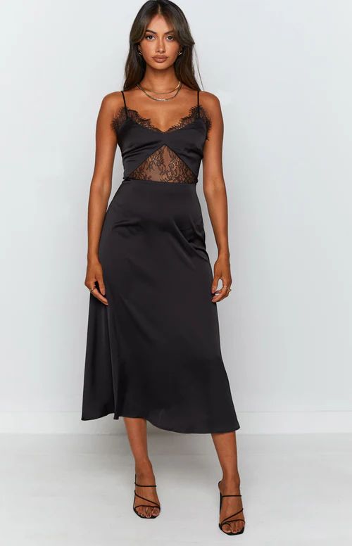 Drew Lace Insert Midi Dress Black | Beginning Boutique (AU)