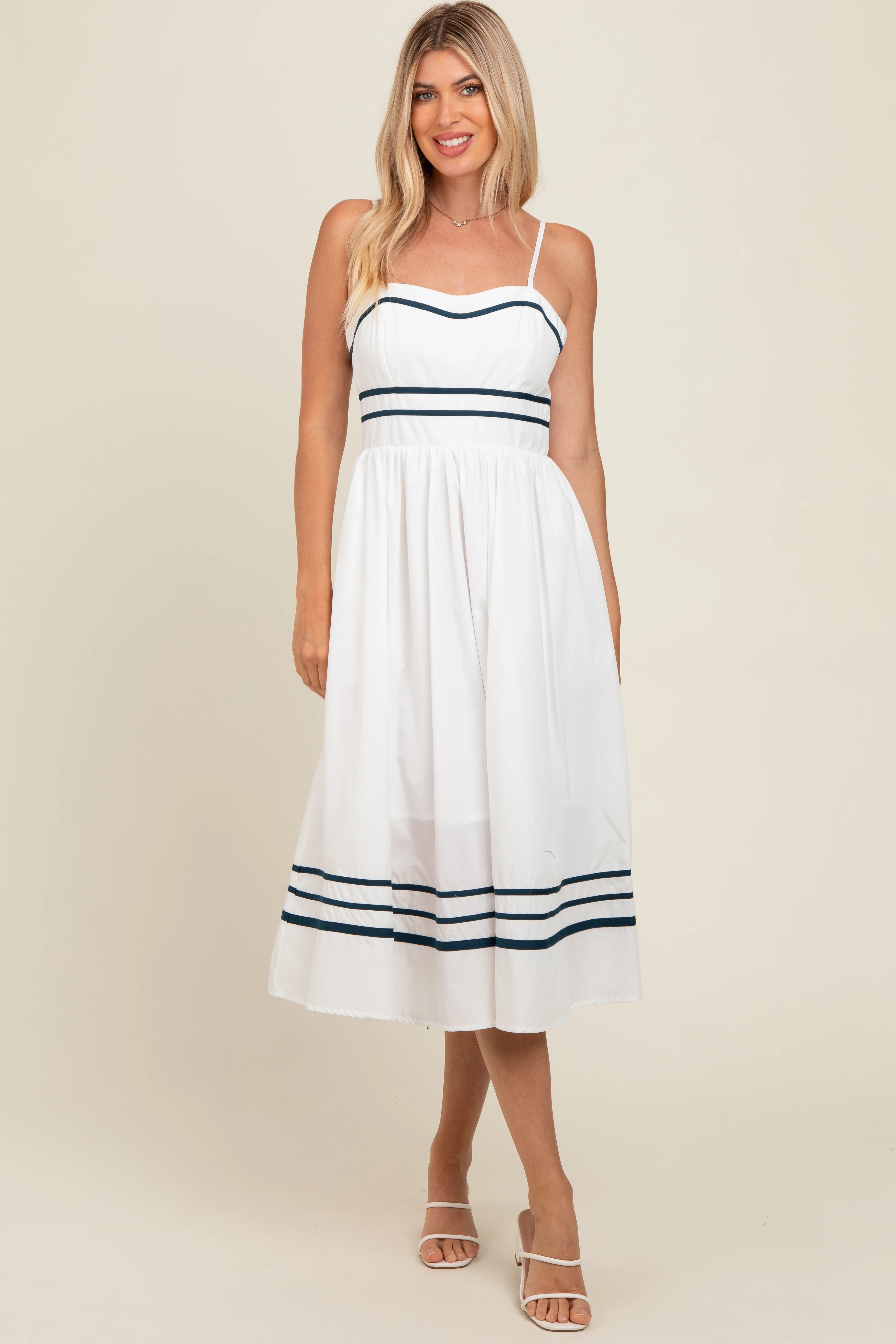 Ivory Contrast Stripe Midi Dress | PinkBlush Maternity