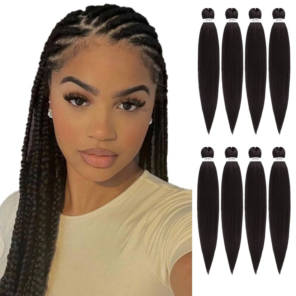 Pre-stretched Braiding Hair - 20 Inch 8 Packs Dark Brown Long Braiding Hair For Twist or Box Brai... | Amazon (US)