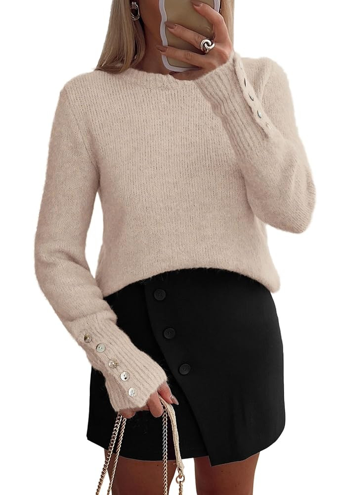 PRETTYGARDEN Fall Sweaters for Women 2025 Cozy Casual Crewneck Pullover Button Long Sleeve Knit T... | Amazon (US)
