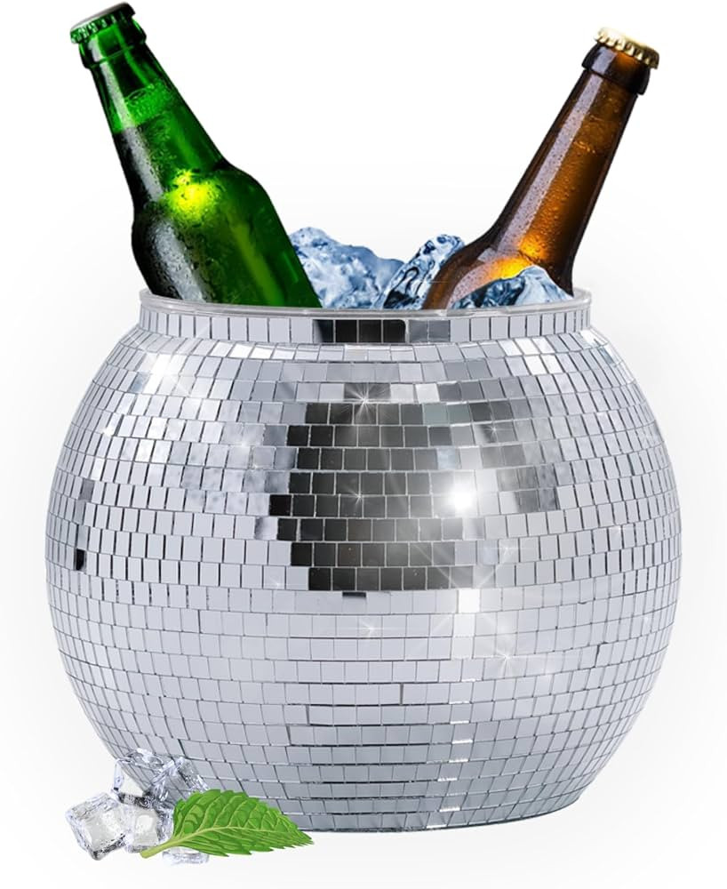Disco Ball Ice Bucket 8.8Inch - Mirror Silver Disco Ball Decor Beverage Chiller for Cocktail Bar,... | Amazon (US)
