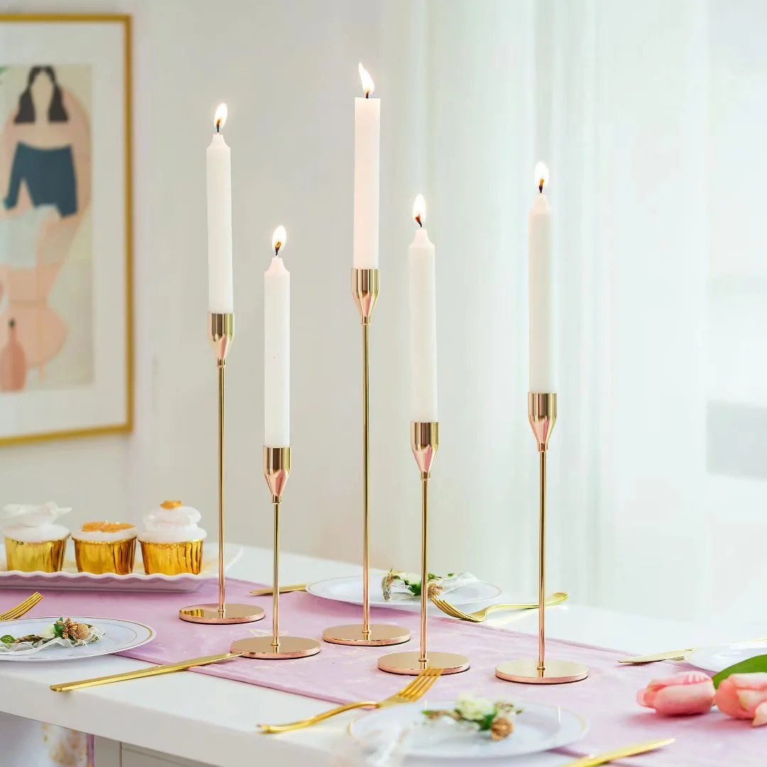 Nuptio Gold Candlestick Holders for Taper Candle Set of 5 Tall Metal Candle Holder Bundle | Walmart (US)