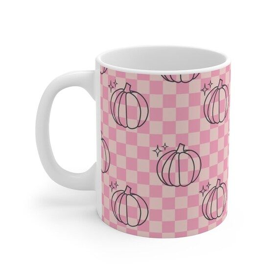 Mug 11oz Pink Checkered Pumpkin Coffee Mug Fall Coffee Mug - Etsy | Etsy (US)