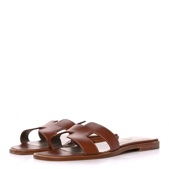 HERMES Box Calfskin Oran Sandals 38 Gold | FASHIONPHILE | Fashionphile