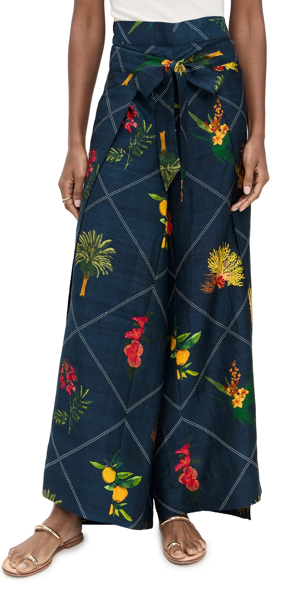 Coniglio Palm Beach Two Panel Wrap Silk Pants Florida Frame Navy 1 | Shopbop