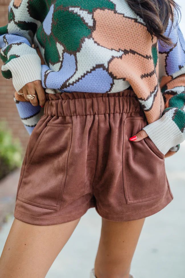 Final Moments Brown Suede Shorts | Pink Lily