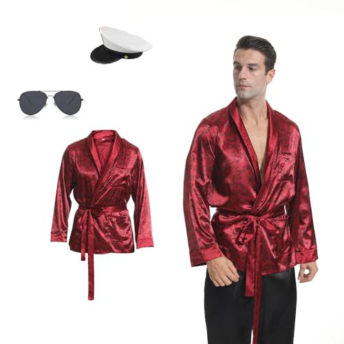 ATTBEA Halloween 3 PCS ThePajamaMan hugh Costume for Unisex, Mogul Outfits Jacket Robe Coat Sailor hefner Hat | Amazon (US)