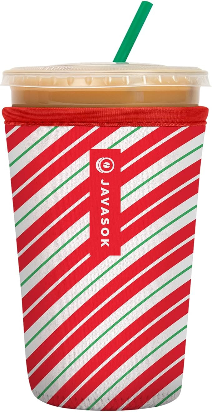 Sok It JavaSok Iced Coffee & Cold Soda Insulated Neoprene Cup Sleeve (Candy Cane Stripes, Medium:... | Amazon (US)
