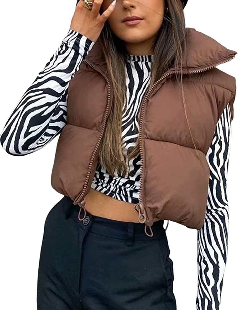 Yidarer Women's Full Zip Up Warm Crop Vest Sleeveless Puffer Vest Lightweight Padded Gilet | Amazon (US)