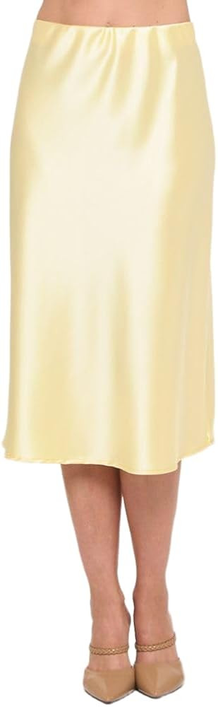Women Solid High Waist Silky Casual Elastic Satin Midi Skirt -Made in USA (Available in Plus Size... | Amazon (US)