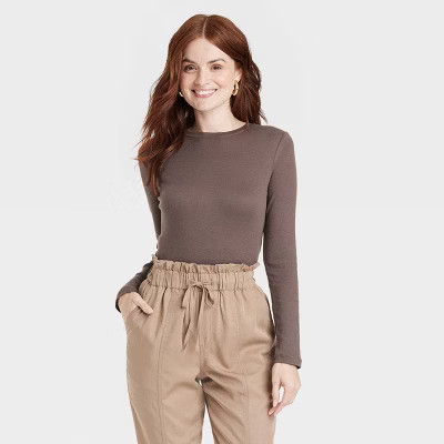 Women's Slim Fit Long Sleeve Ribbed T-Shirt - A New Day™ | Target