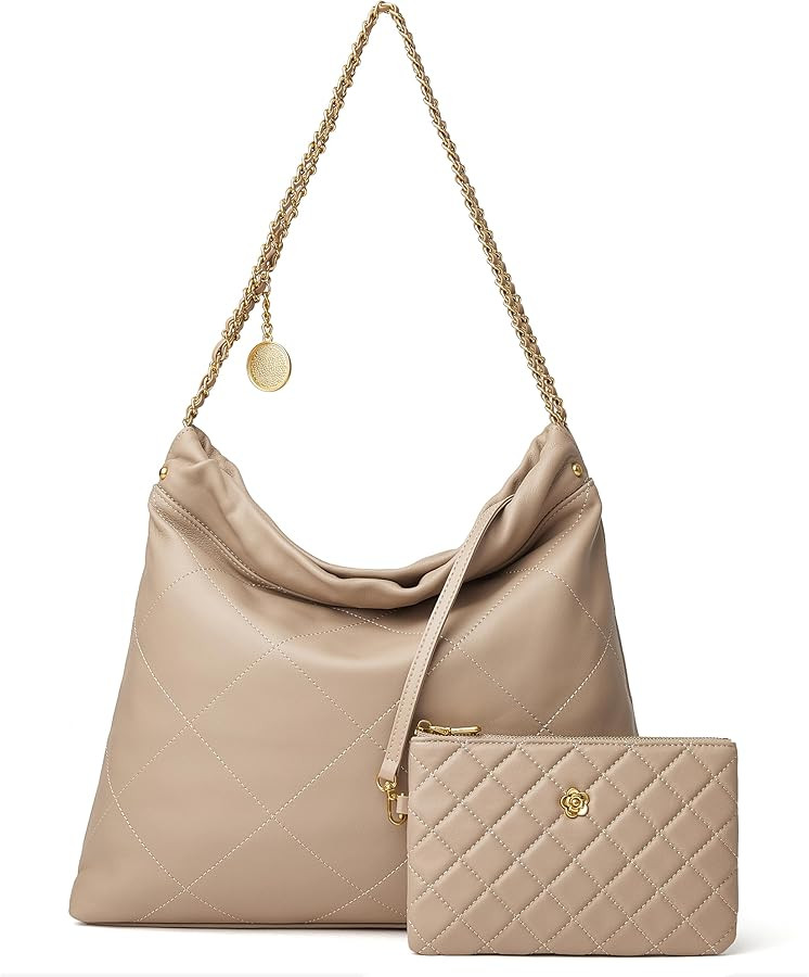 DORIS&JACKY Leather Quilted Tote Bag Set for Women Soft Lambskin Designer Shoulder Chain Purse wi... | Amazon (US)