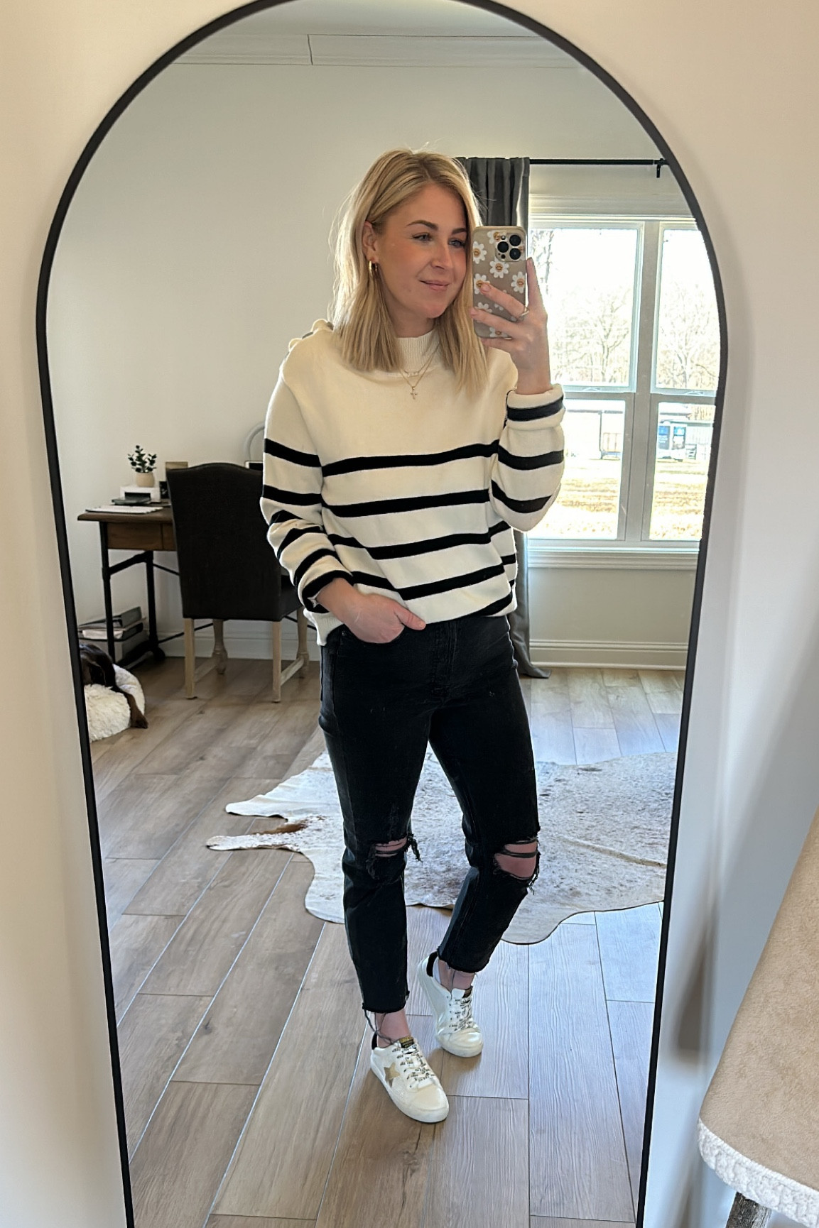 Casual outfit for women 
Amazon sweater 
target denim 
Amazon sneakers 
Vintage Havana shoes 
Golden goose lookalike 