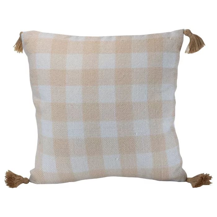 Gingham Pattern Hand Woven 20x20" Outdoor Decorative Throw Pillow with Hand Tied Tassels - Foresi... | Target