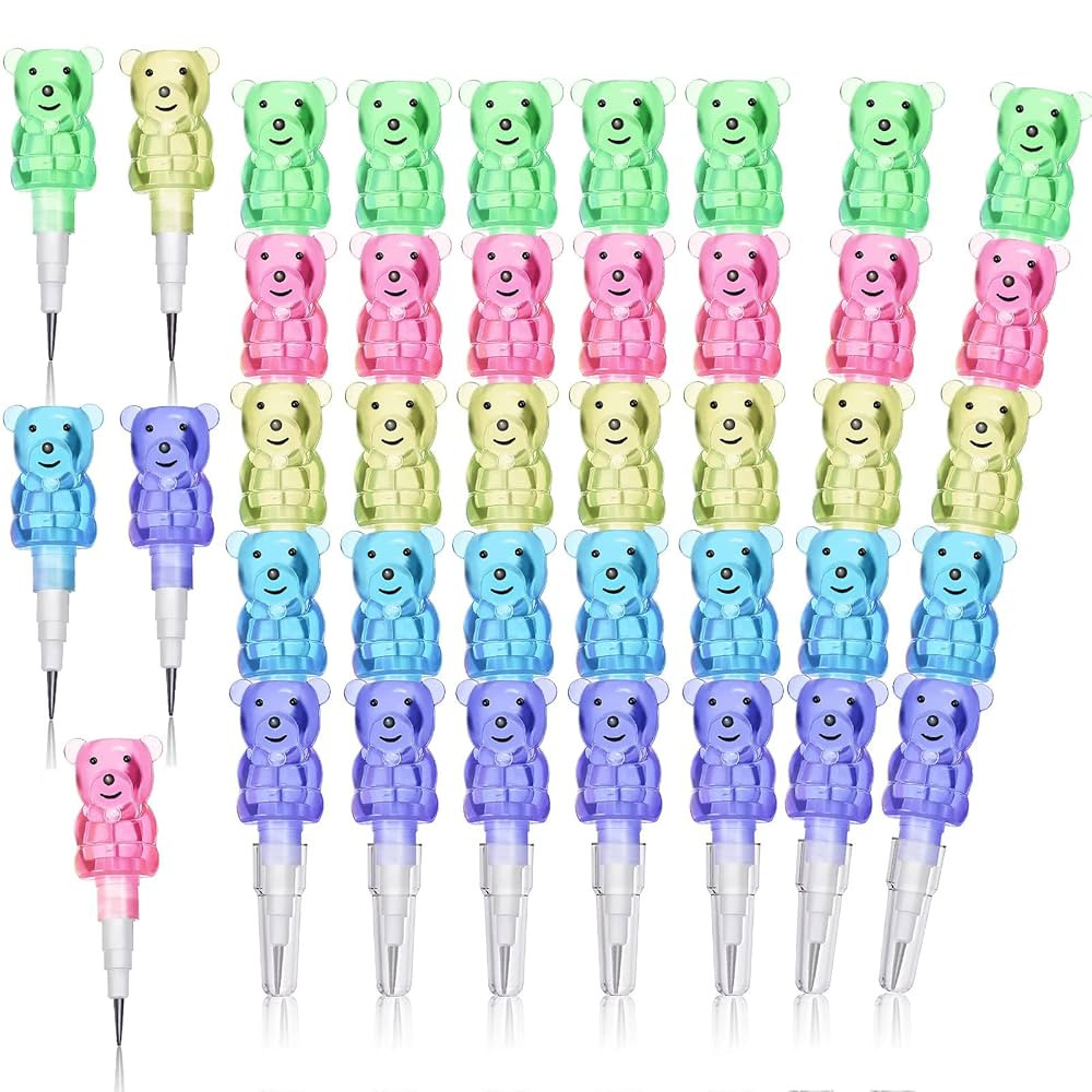 Chinco 20 Pieces Stackable Plastic Bear Pencils Kids Stacking Point Pencils 5 in 1 Colored Party ... | Amazon (US)