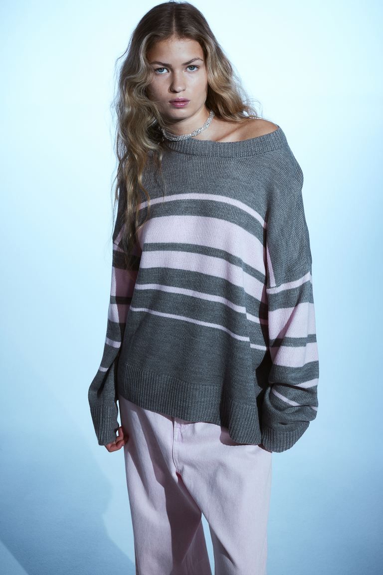 Jacquard-knit Sweater - Gray melange/striped - Ladies | H&M US | H&M (US + CA)