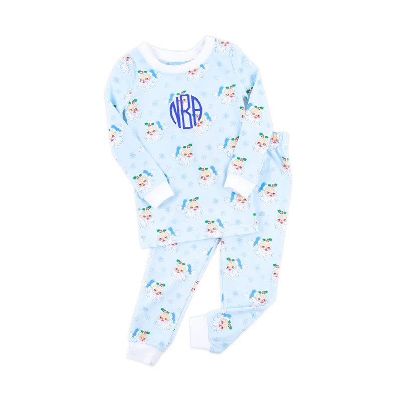 Vintage Santa Blue Print Pajamas | Classic Whimsy