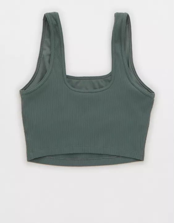 OFFLINE by Aerie Ribbed Square Neck Longline Sports Bra | American Eagle Outfitters (US & CA)