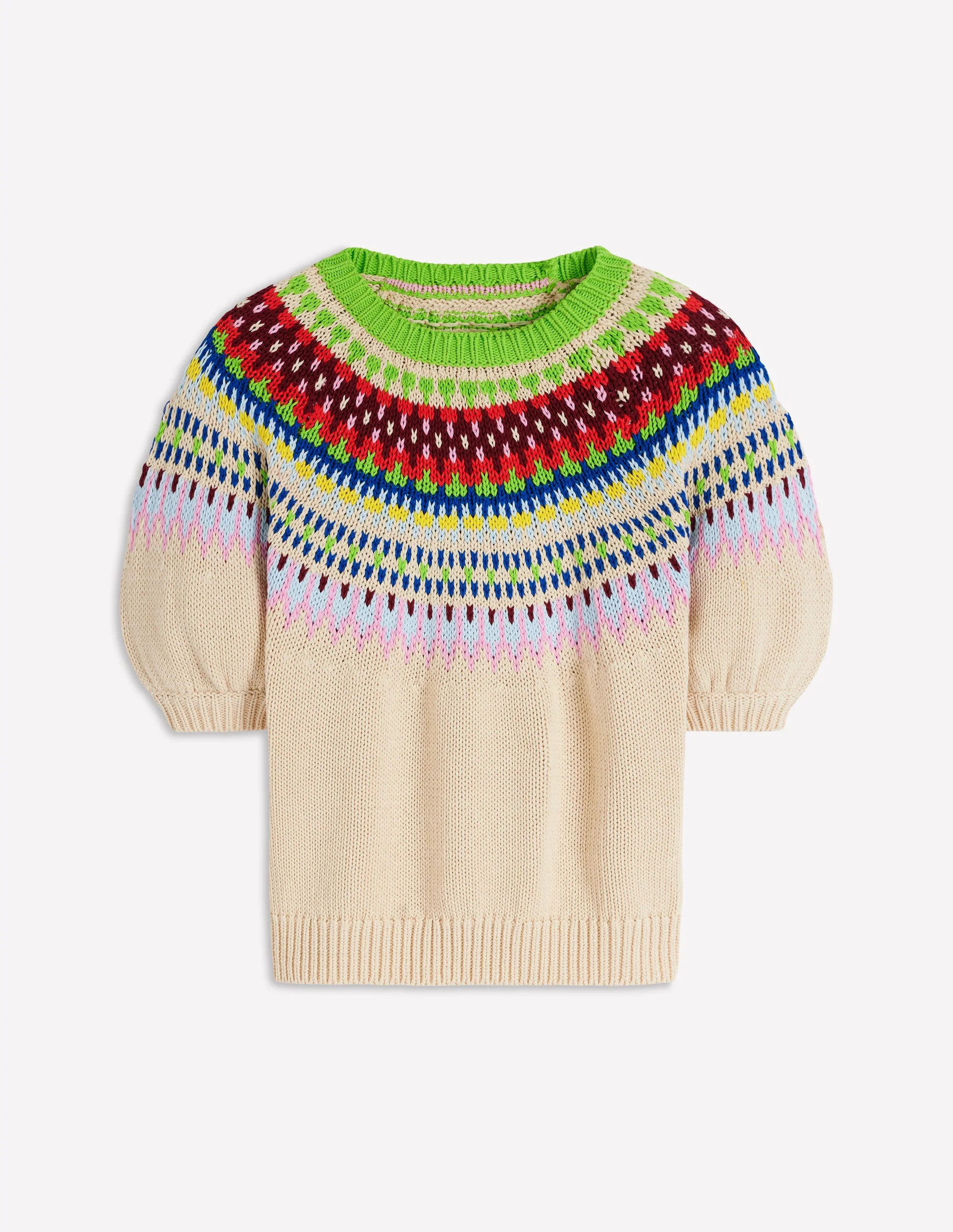 Margot Puff Sleeve T-Shirt-Almond Pink Fair Isle | Boden (US)
