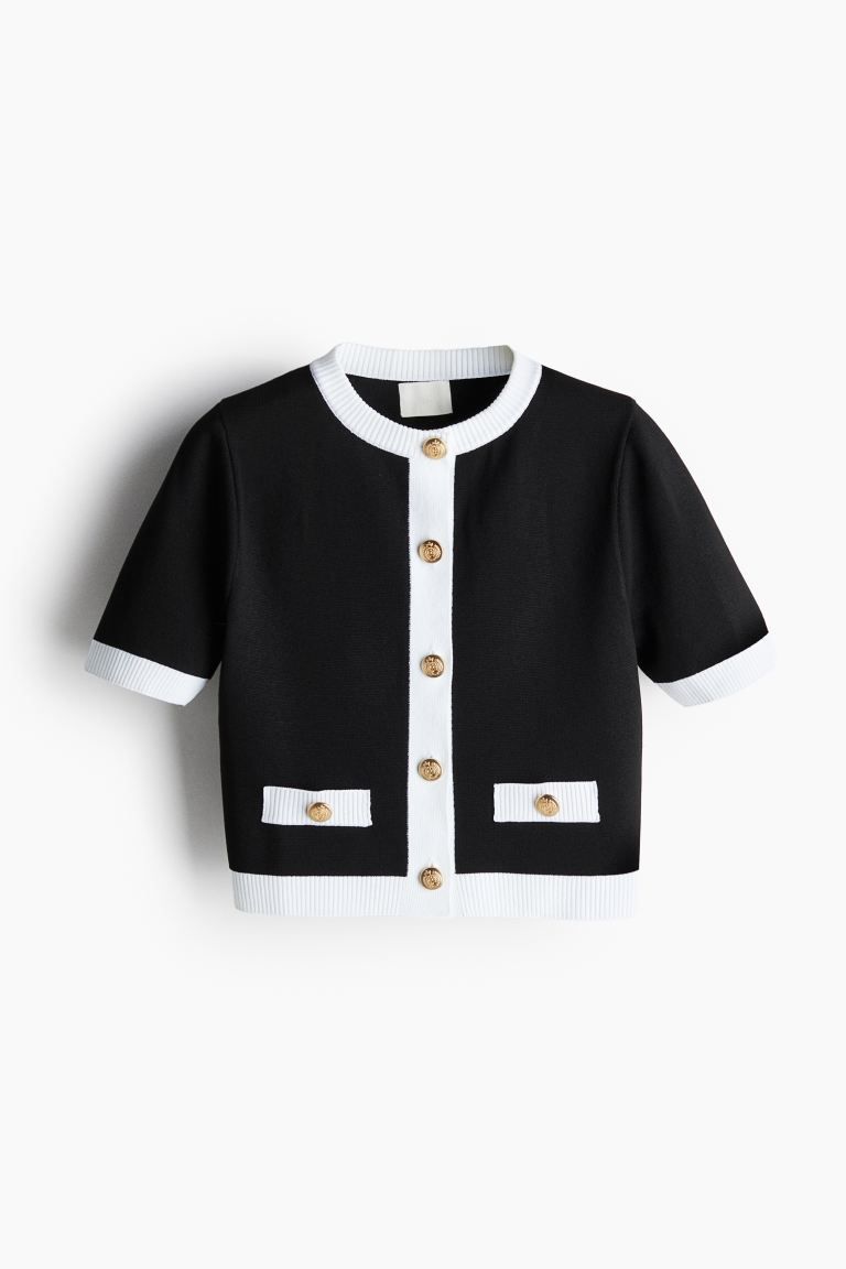 Short-sleeved Cardigan - Black/white - Ladies | H&M US | H&M (US + CA)