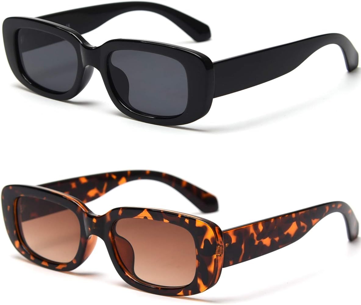 Rectangle Sunglasses for Women Retro Fashion Bold Frame UV 400 Protection Trendy Sun Glasses | Amazon (US)