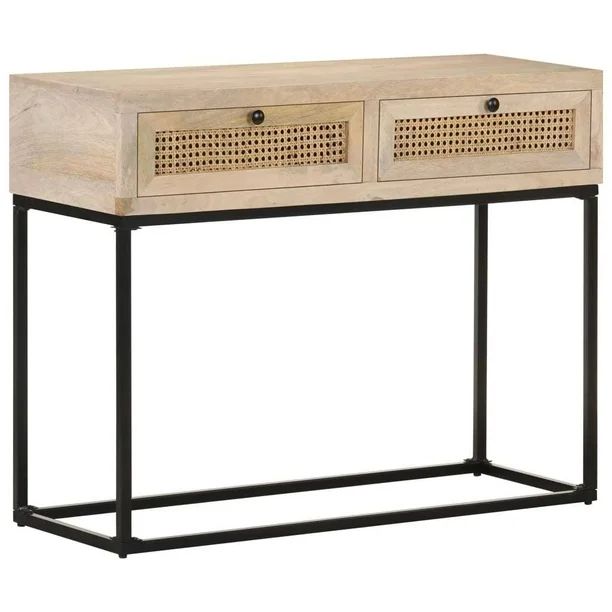 Console Table 39.4"x13.8"x29.9" Solid Mango Wood and Natural Cane | Walmart (US)
