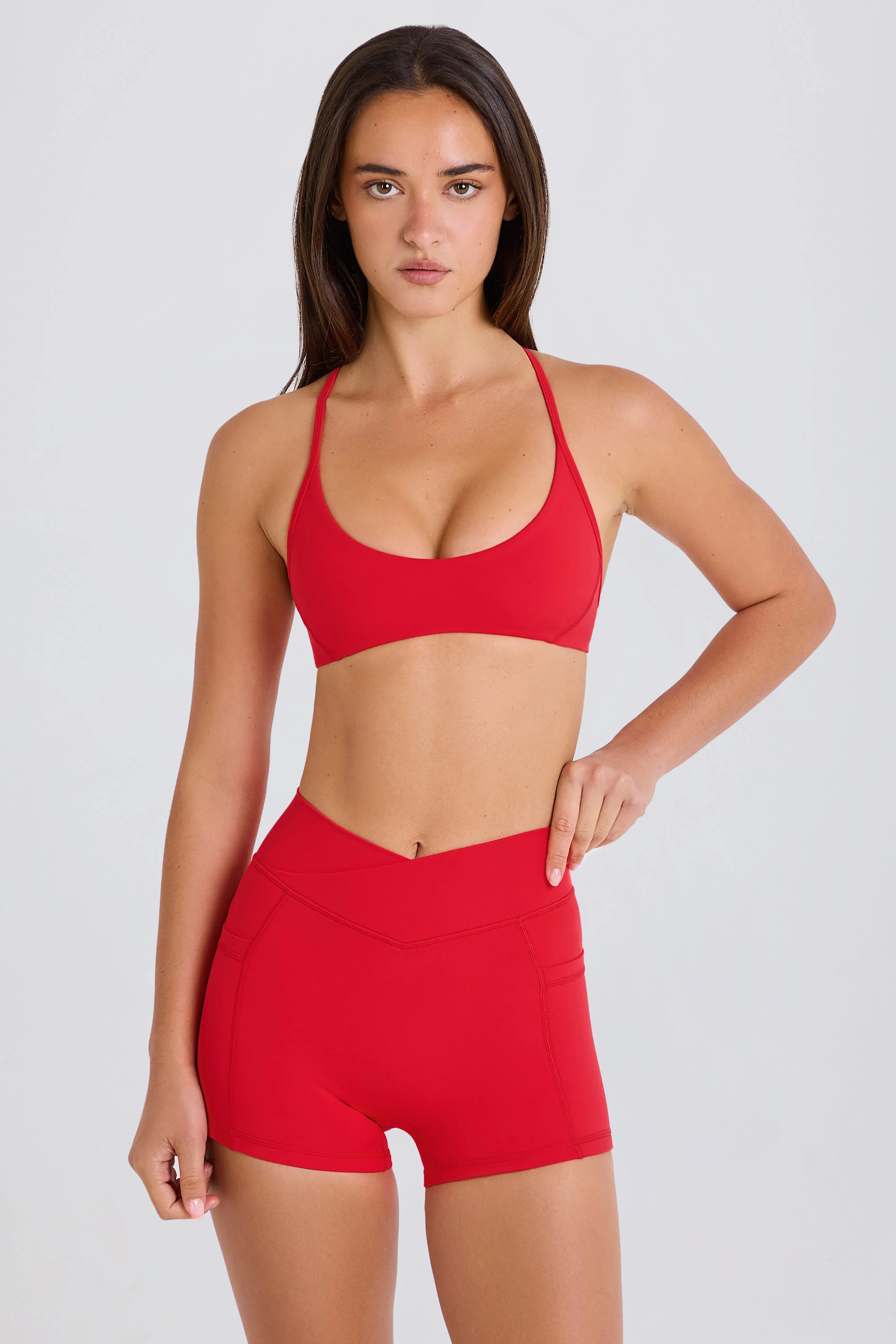 Soft Active Crossover Pocket Shorts in Strawberry Red | Oh Polly